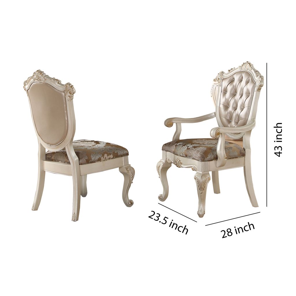 28 Inch Vegan Faux Leather Dining Side Chair, Set of 2, White, Gold - View 5