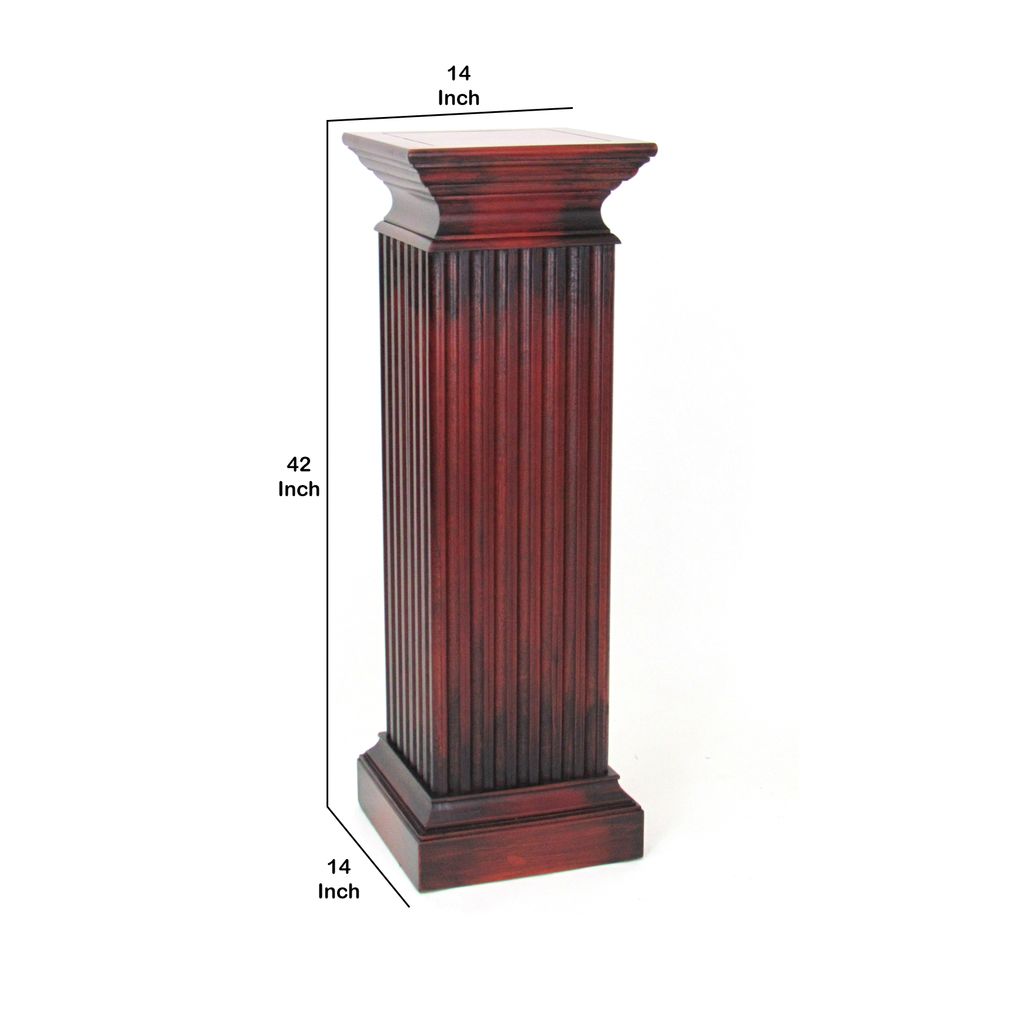 Square Shaped Column Pedestal with Reeded Design, Brown - View 6