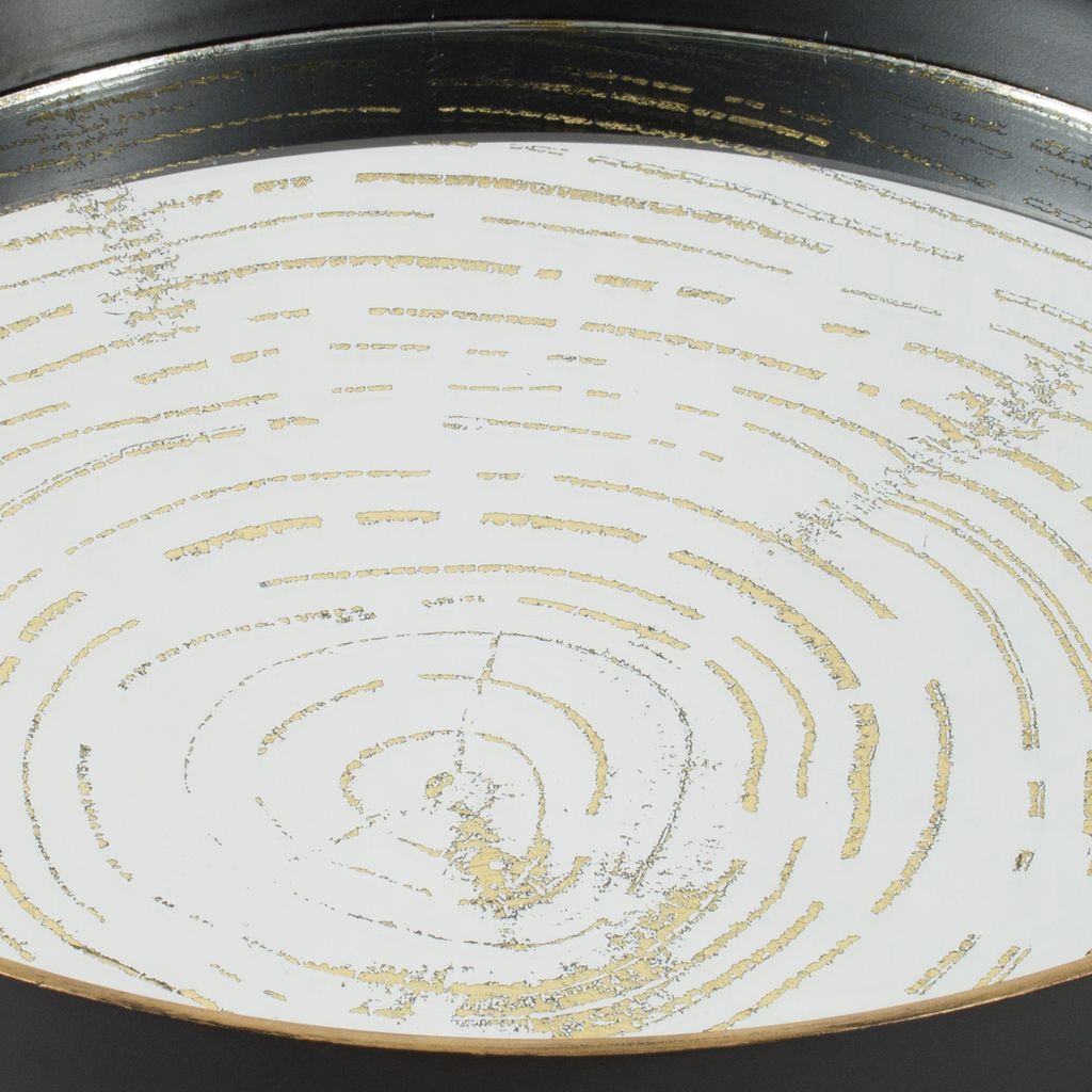 18 Inch Decorative Tray, Round Black Wood Frame, Mirrored Bottom - View 2