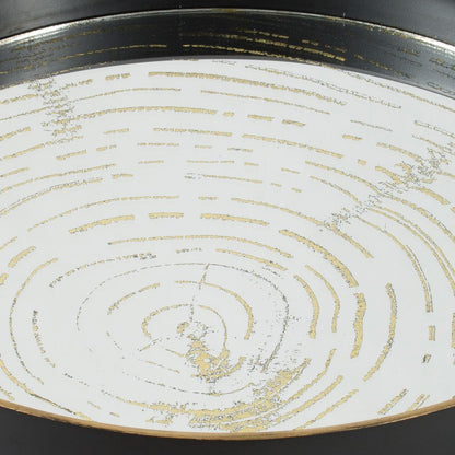 18 Inch Decorative Tray, Round Black Wood Frame, Mirrored Bottom - View 2