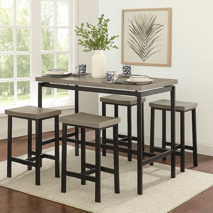 5 Piece Wooden Counter Height Table Set In Natural Brown And Black - View 7