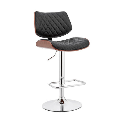 Metal and Faux Leather Adjustable Bar Stool, Black and Silver