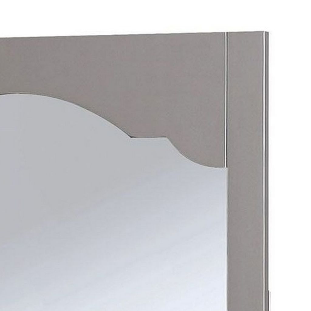 Wooden Encasing Mirror with Arched Design Top, Gray - View 2