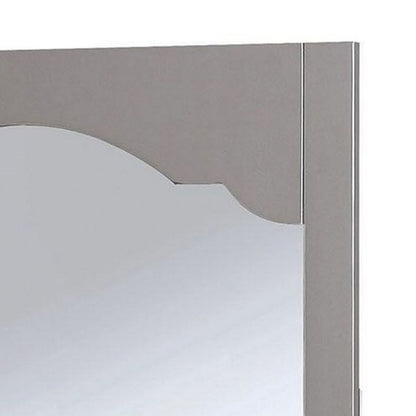 Wooden Encasing Mirror with Arched Design Top, Gray - View 2