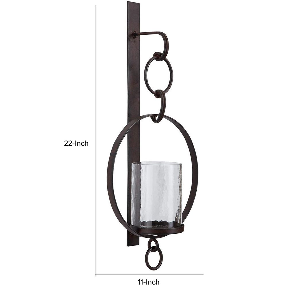 Metal Wall Sconce with Glass Hurricane and Chain Design Holder, Black - View 5