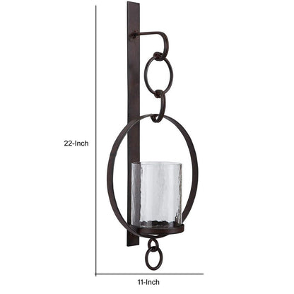 Metal Wall Sconce with Glass Hurricane and Chain Design Holder, Black - View 5