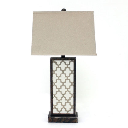Rock Base Table Lamp Set of 2 with Drum Shade and Quatrefoil Pattern,Brown