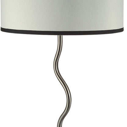 29 Inch Round Drum Shade Table Lamp, Curved Tubular Frame, Silver - View 4