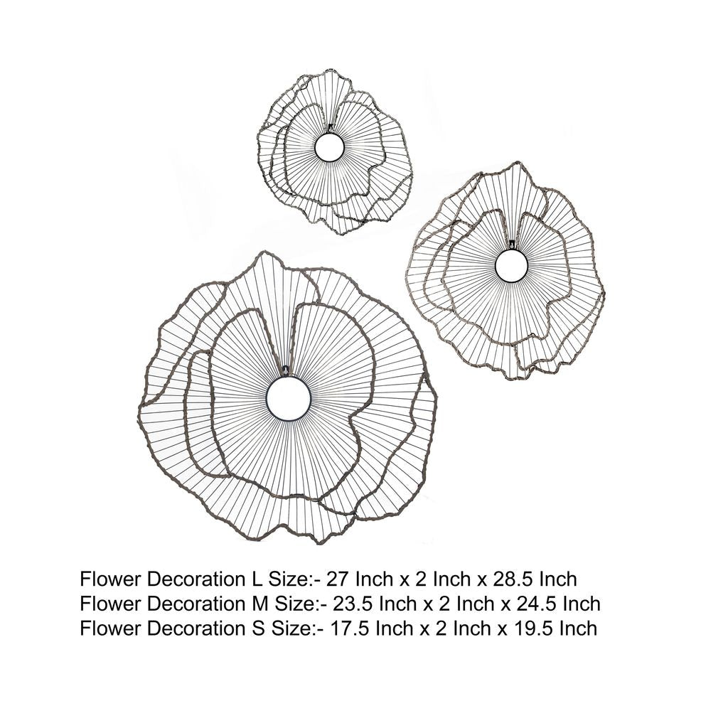 30, 24, 18 Inch Set of 3 Decorative Metal Flowers, Wall Decor Black, Gold - View 5