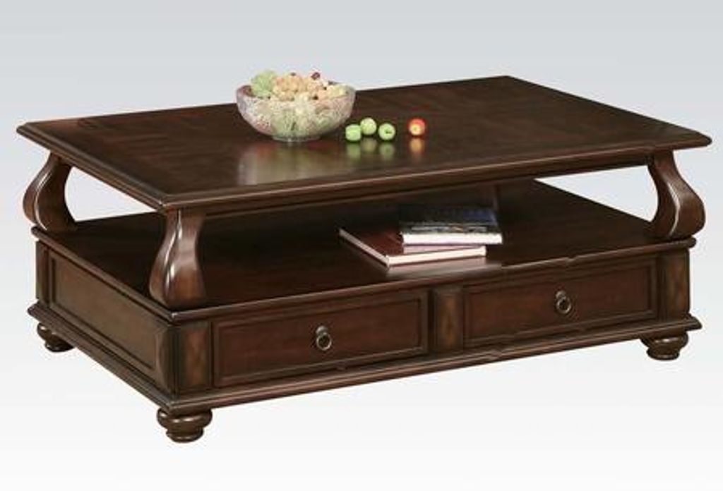 Elegant Coffee Table With 2 Drawers , Walnut Brown