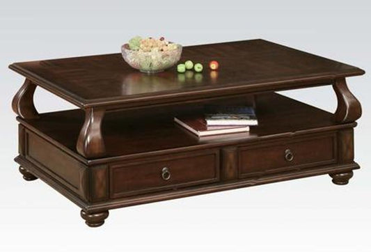 Elegant Coffee Table With 2 Drawers , Walnut Brown