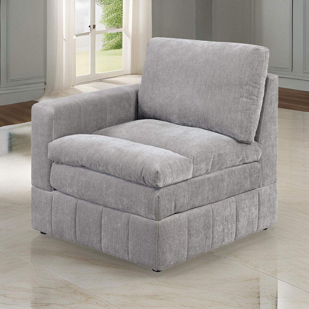 Luna 33 Inch Modular 1 Arm Corner Chair, Triple Plush Cushioned Seat, Gray - View 7