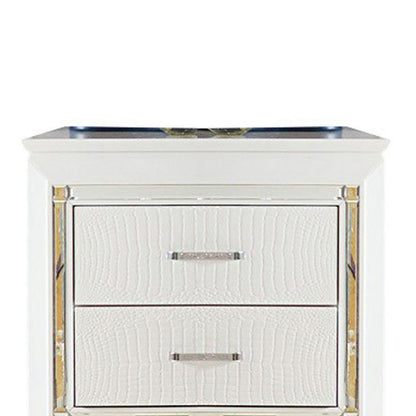 Contemporary Wooden Nightstand with 2 drawers and LED Lighting, White - View 2