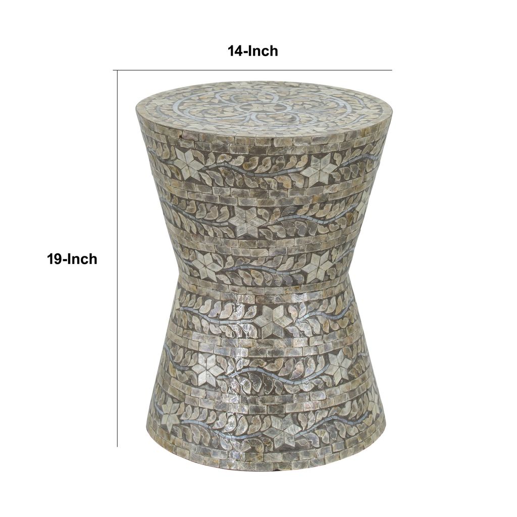 19 Inch Luxury Accent Table Stool, Star Foliage Pattern, Gray and Brown - View 5