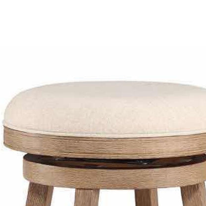 Liam 29 Inch Wood Barstool, Swivel Seat, High Density Foam Cushion, Ivory - View 3