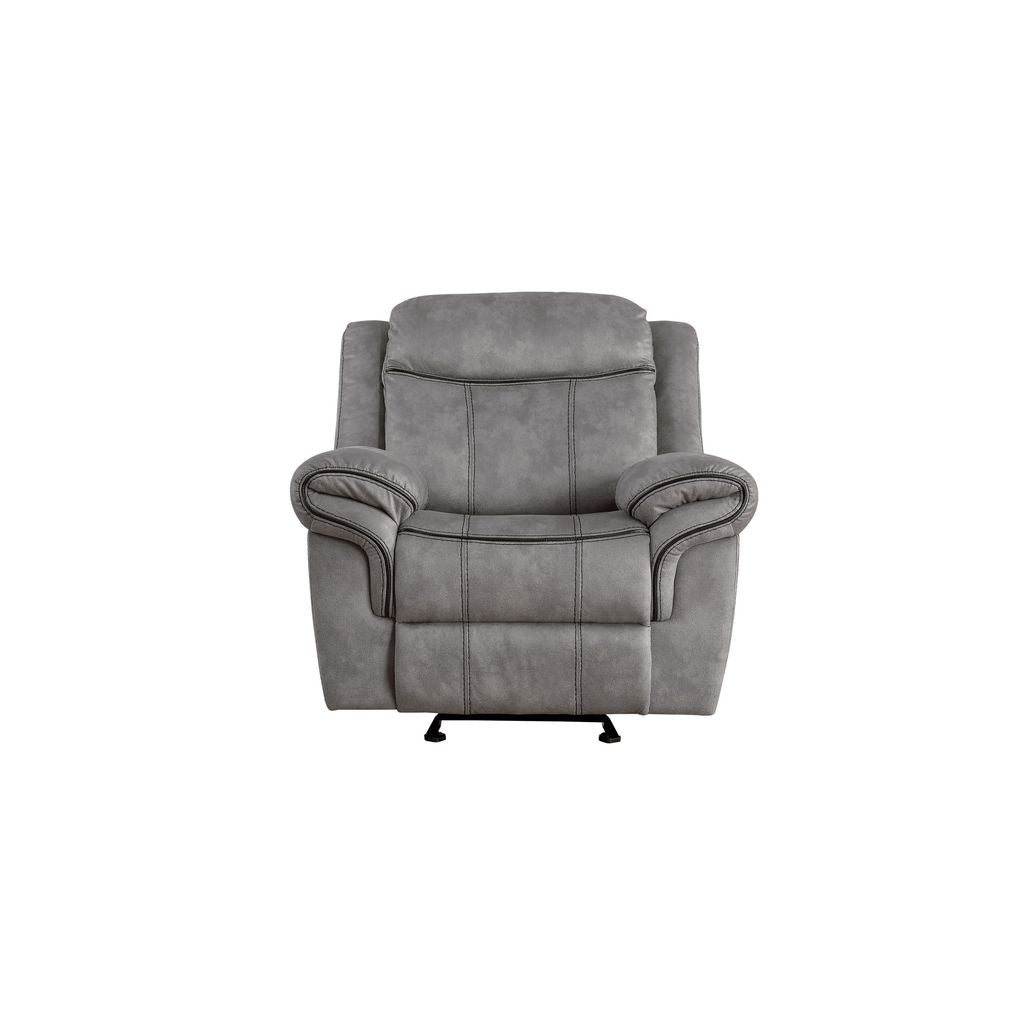 Fabric Upholstered Metal Reclining Club Chair with Center Console, Gray - View 2