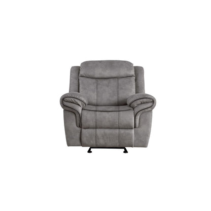 Fabric Upholstered Metal Reclining Club Chair with Center Console, Gray - View 2