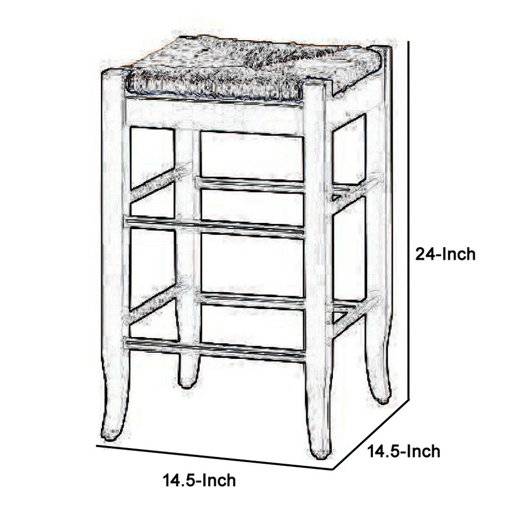 Rush Woven Wooden Frame Counter Stool with Saber Legs, Beige and Dark Brown - View 5