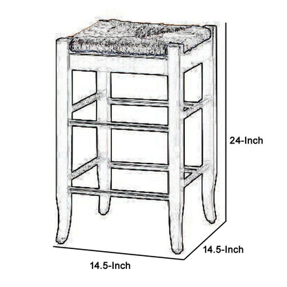 Rush Woven Wooden Frame Counter Stool with Saber Legs, Beige and Dark Brown - View 5