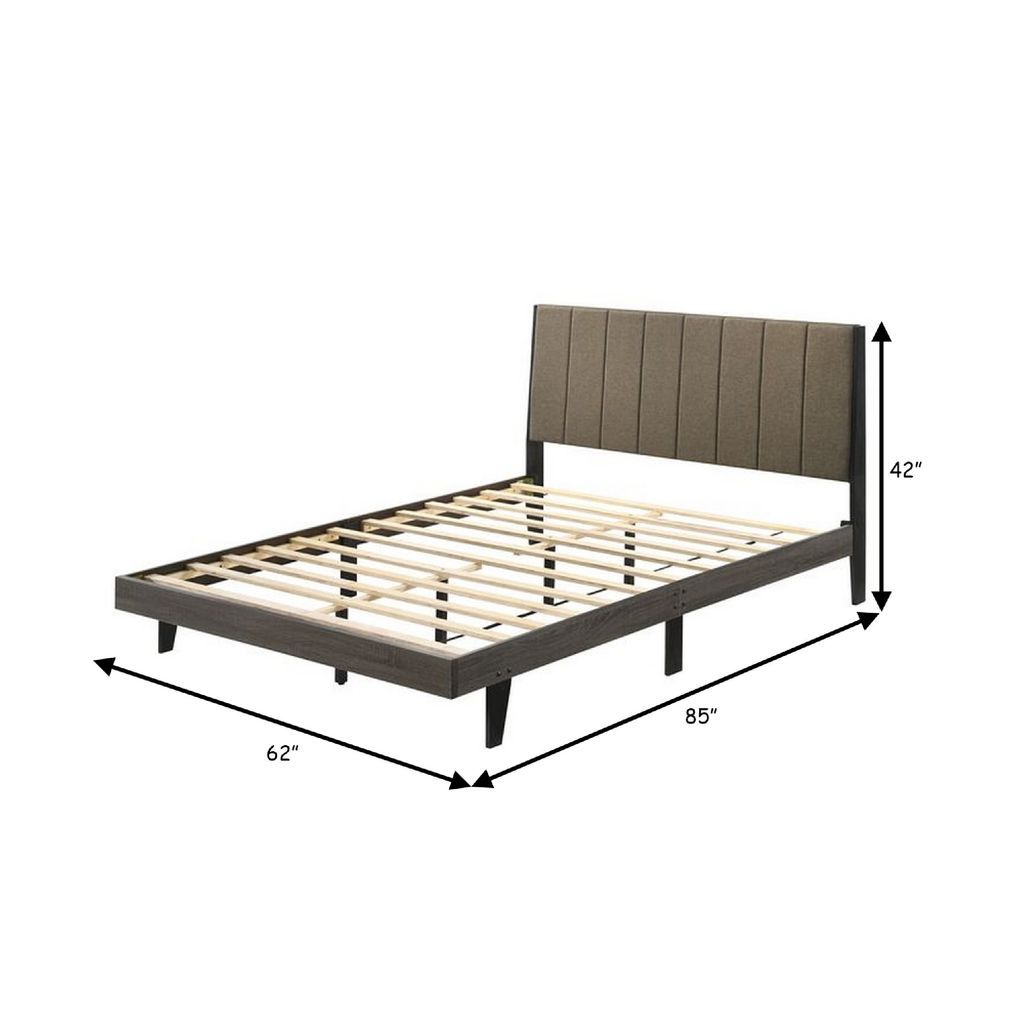 85 Inch Wood Queen Platform Bed, Channel Tufting, Taupe Brown Fabric - View 6