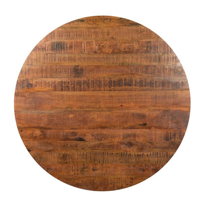 48 Inch Handcrafted Dining Table, Solid Mango Wood Round Top with Iron Crisscrossed Legs, Natural Br - View 3