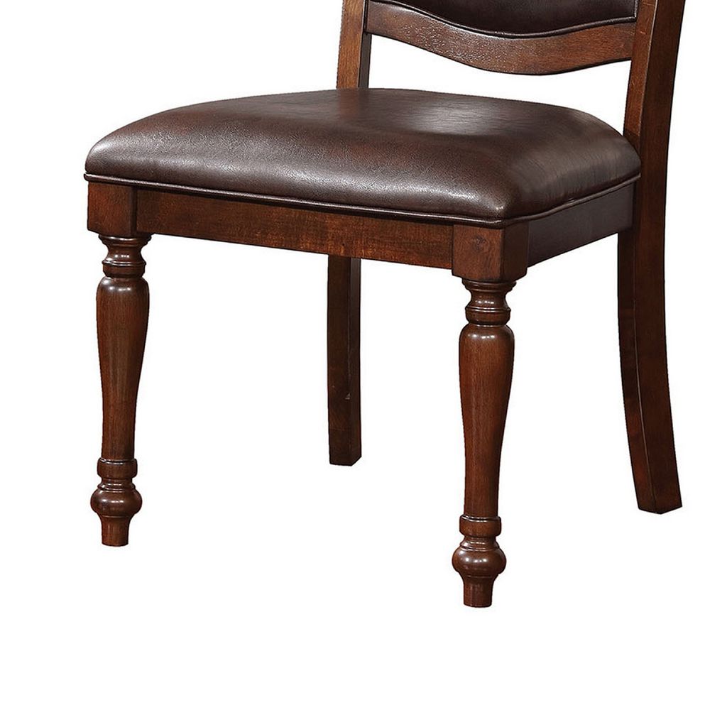 Wooden Side Chair with Leatherette Cushioned Seating, Brown, Set of 2 - View 5