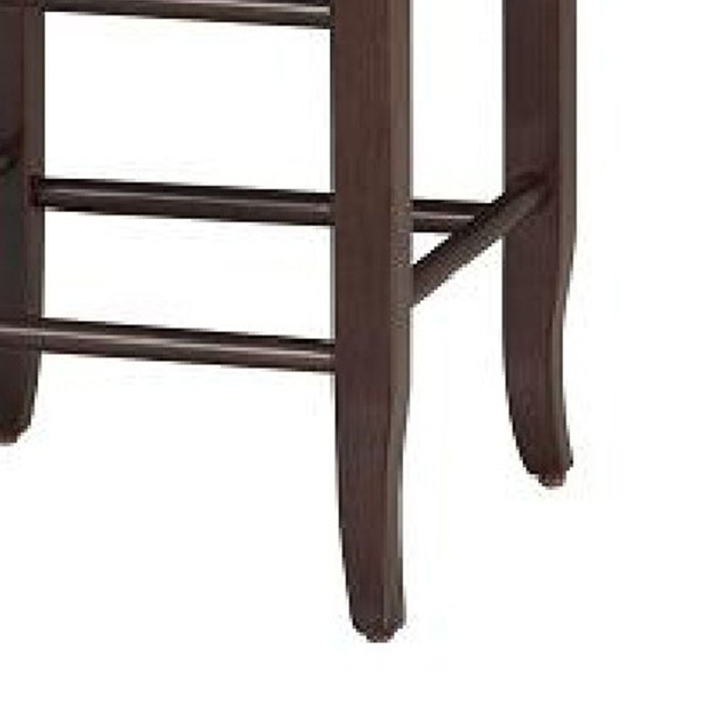 Rush Woven Wooden Frame Counter Stool with Saber Legs, Beige and Dark Brown - View 3