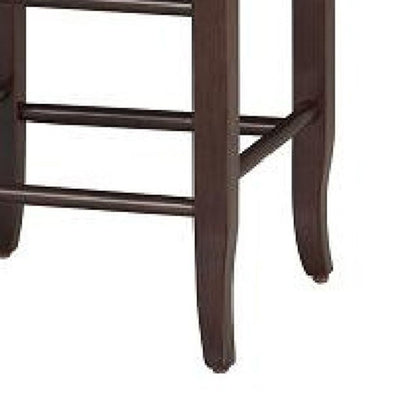 Rush Woven Wooden Frame Counter Stool with Saber Legs, Beige and Dark Brown - View 3
