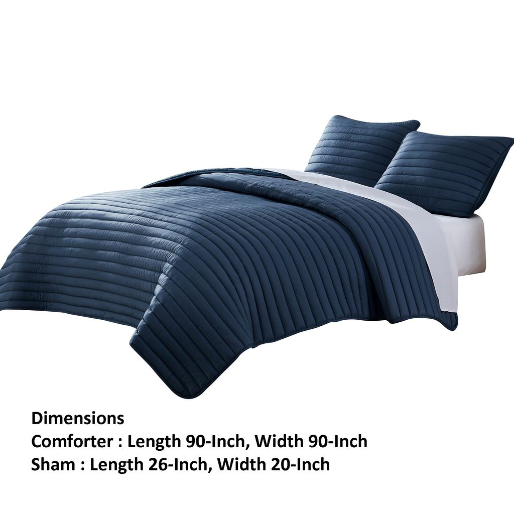 Cabe 3 Piece Queen Comforter Set, Polyester Puffer Channel Quilt, Navy Blue - View 5