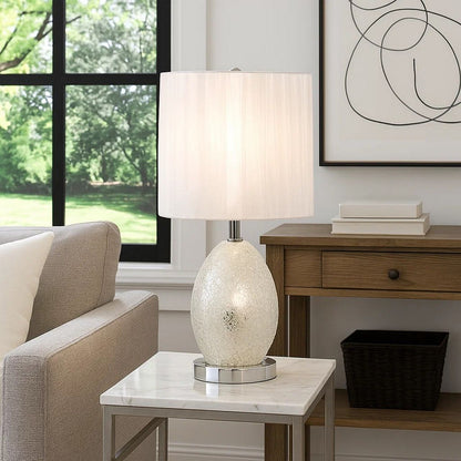 20 Inch Glass Table Lamp, 9W LED, 3 Way Switch, Egg Shape, Silver - View 7