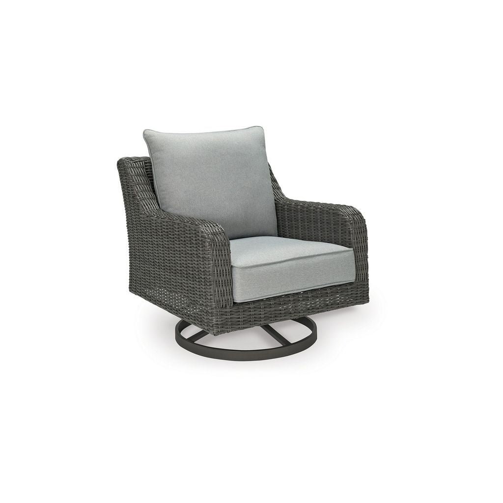Asp 32 Inch Swivel Outdoor Lounge Chair, Aluminum Frame, Gray Upholstery - View 2
