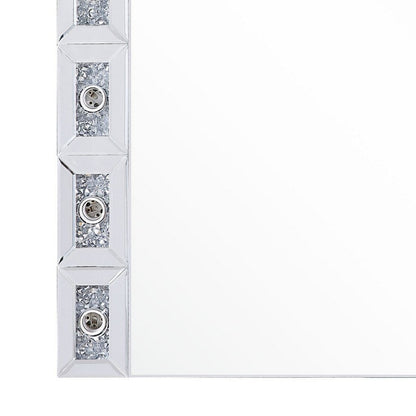 Mirror Panel Frame Wall Decor with Light Function and Faux Diamond, Silver - View 4