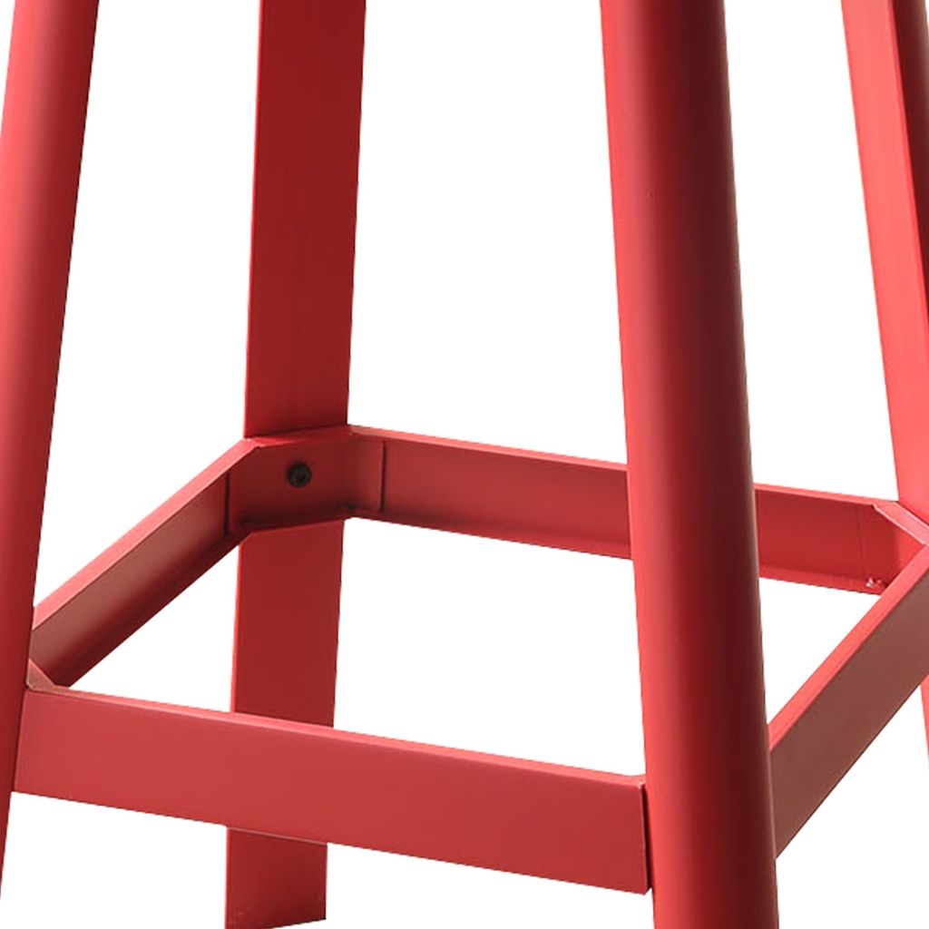 Industrial Style Metal Frame and Wooden Bar Stool, Brown and Red - View 4