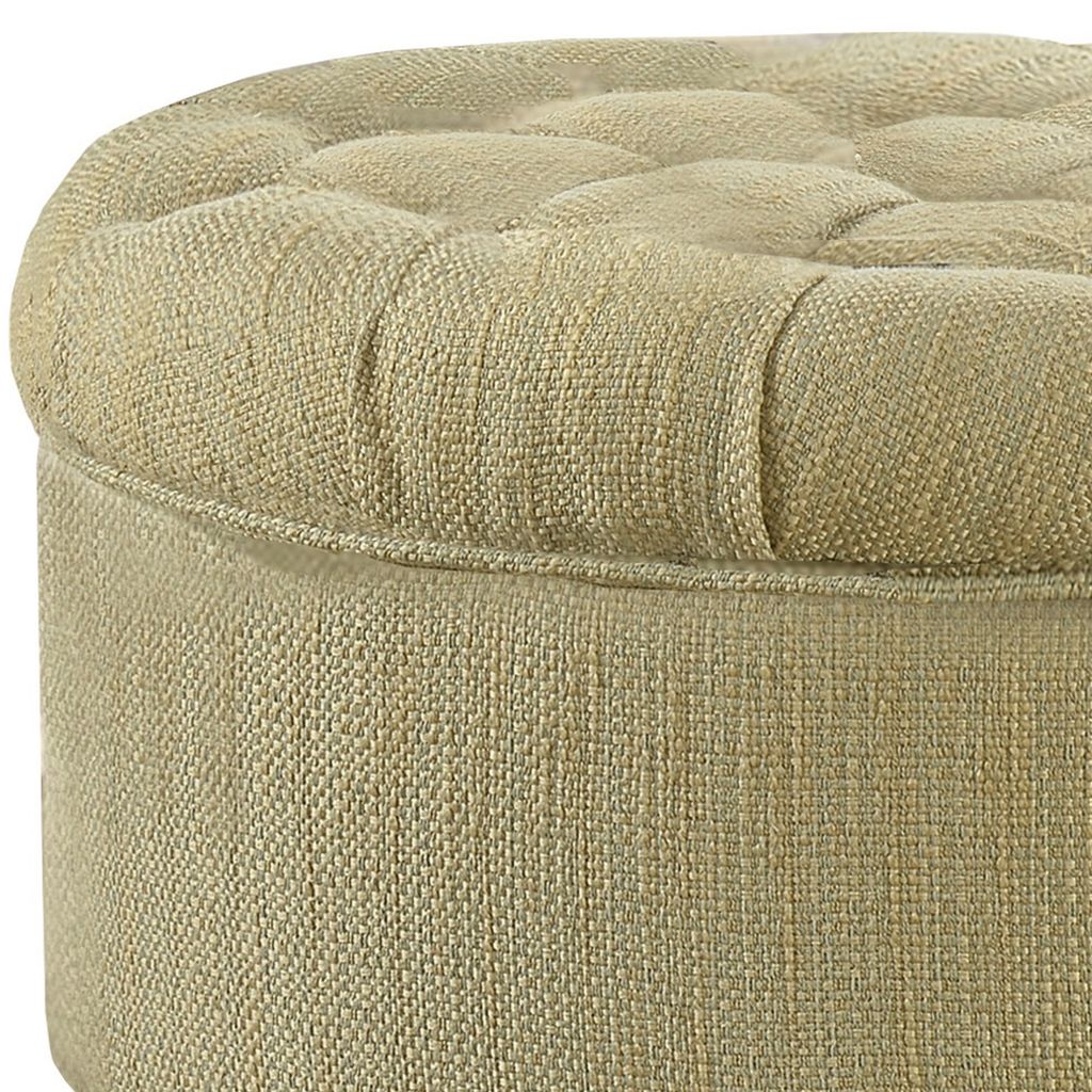 Fabric Upholstered Wooden Ottoman with Tufted Lift Off Lid Storage, Beige and Brown - View 3