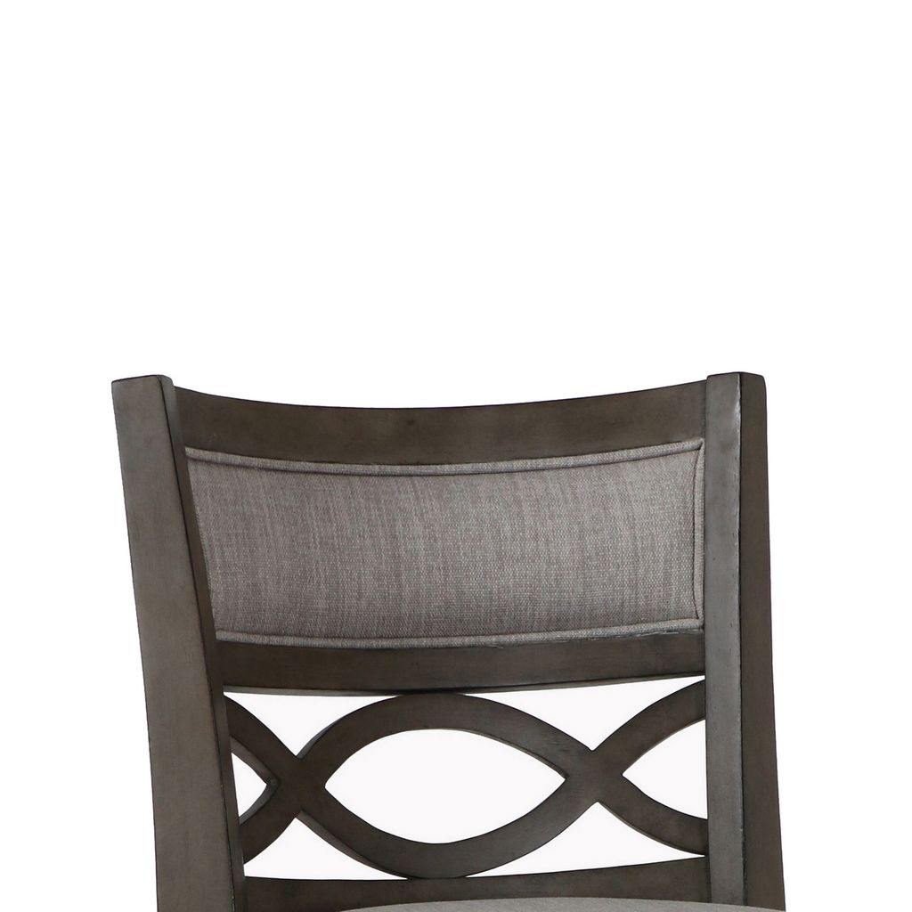 Curved Lattice Back Swivel Counter Stool with Fabric Seat, Antique Gray - View 2