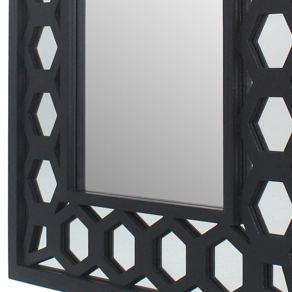 Rectangular Wooden Dressing Mirror with Lattice Pattern Design, Black - View 2