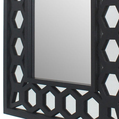 Rectangular Wooden Dressing Mirror with Lattice Pattern Design, Black - View 2