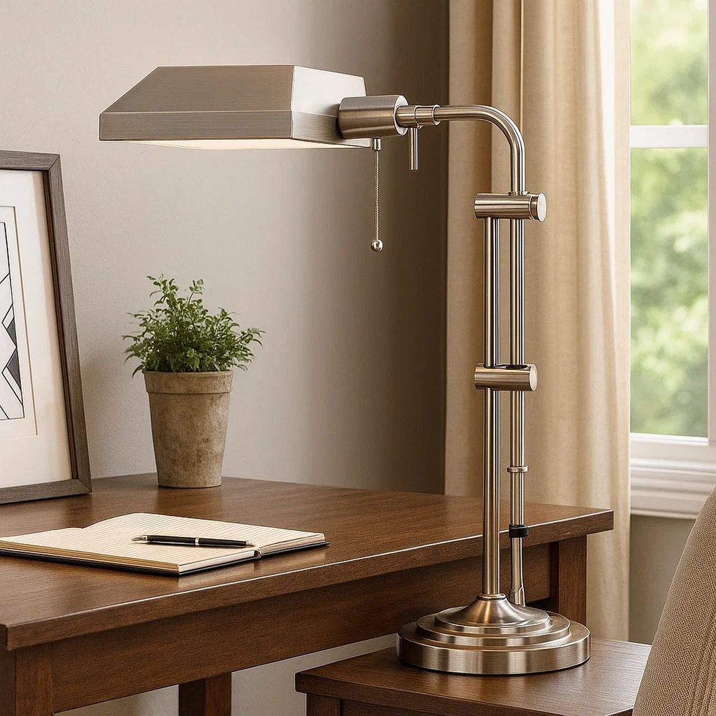 Metal Rectangular Desk Lamp with Adjustable Pole, Silver - View 7