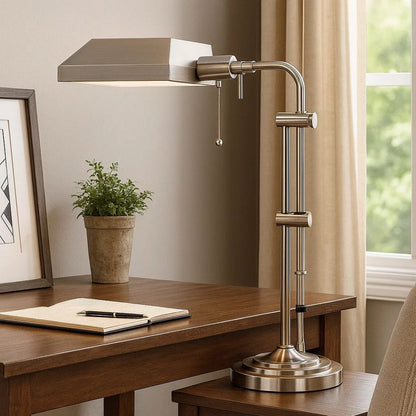 Metal Rectangular Desk Lamp with Adjustable Pole, Silver - View 7
