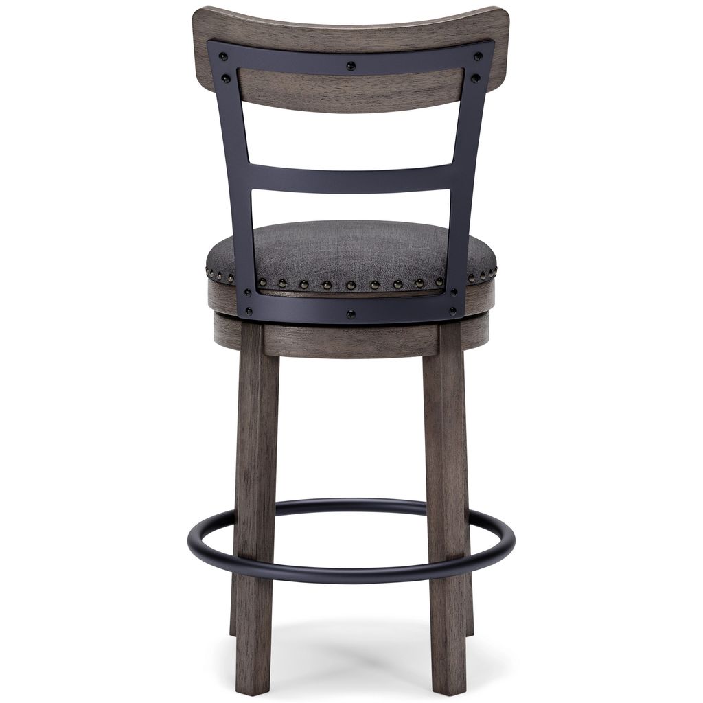 Swivel Barstool with Nailhead Trim and Curved Panel Back, Gray - View 5