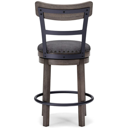 Swivel Barstool with Nailhead Trim and Curved Panel Back, Gray - View 5