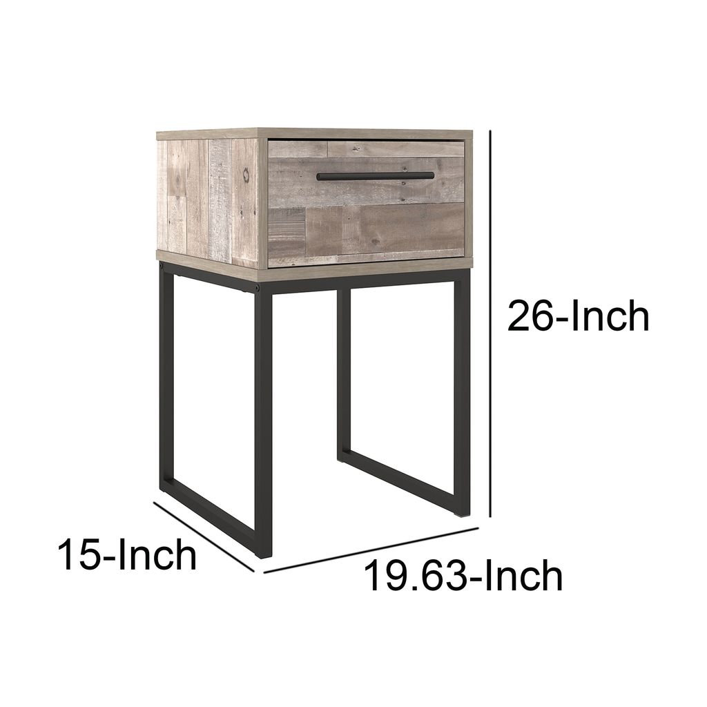 Grace 20 Inch Modern Nightstand, Metal Base, 1 Drawer, Whitewashed Wood - View 5