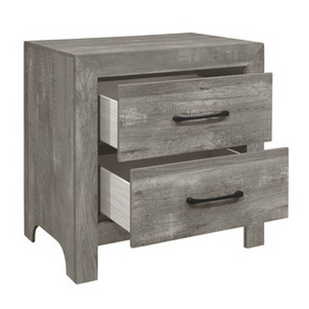 Adia 24 Inch Classic 2 Drawer Nightstand, Metal Handles, Rustic Gray Finish - View 3