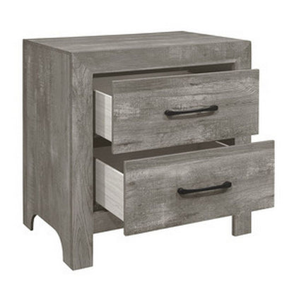 Adia 24 Inch Classic 2 Drawer Nightstand, Metal Handles, Rustic Gray Finish - View 3
