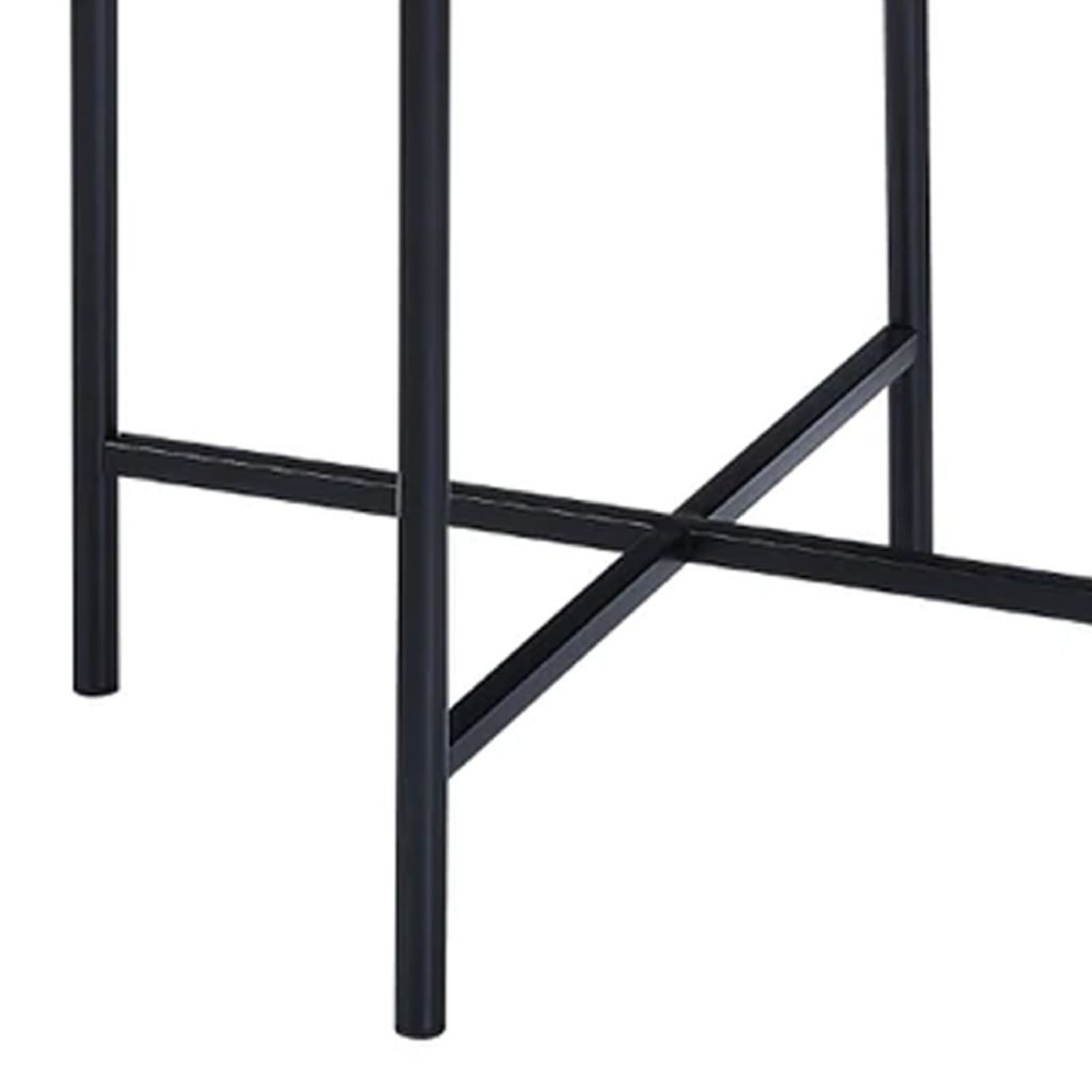 Bert 24 Inch Round End Table, Rattan Apron Accent, Metal Legs, Black - View 5