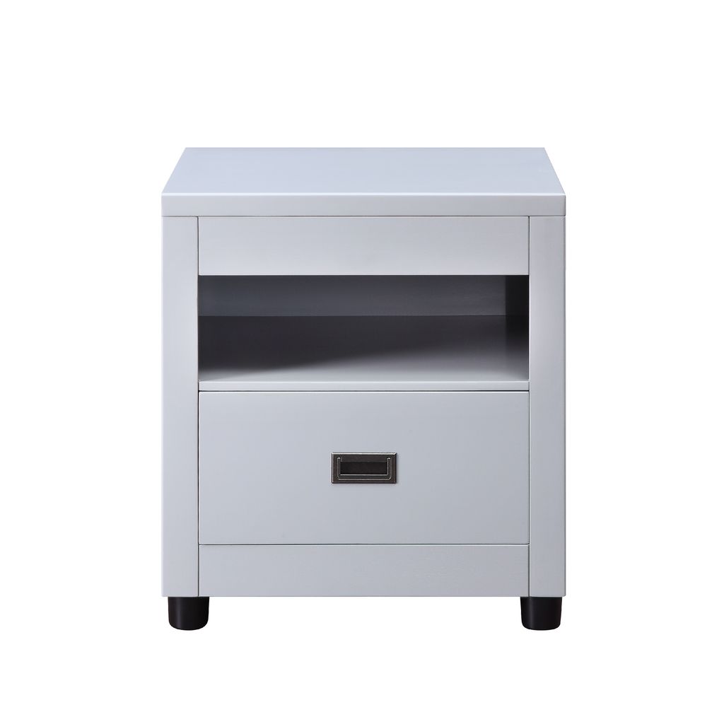 Transitional Style Wooden End Table with 1 Drawer, Gray and Black - View 3