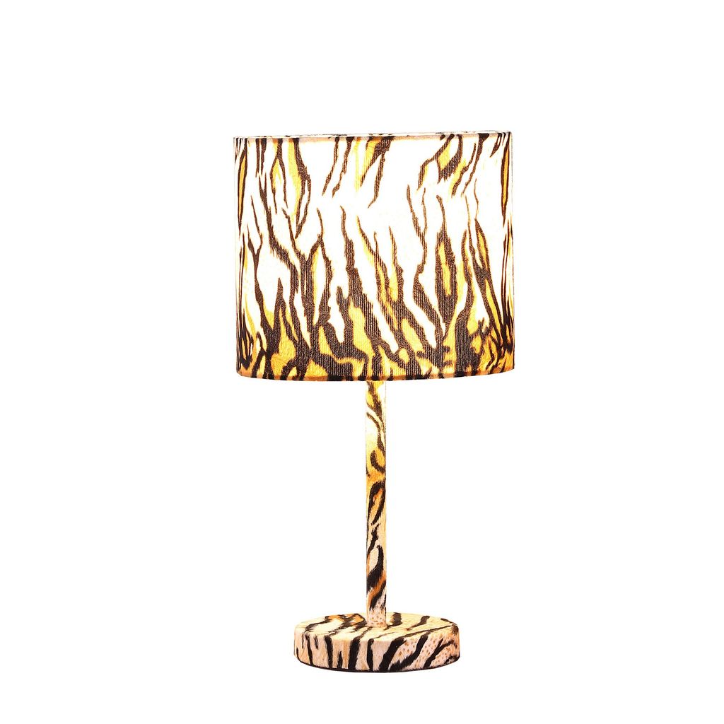 Fabric Wrapped Table Lamp with Striped Animal Print, Brown and Black - View 2