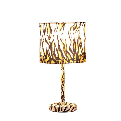 Fabric Wrapped Table Lamp with Striped Animal Print, Brown and Black - View 2