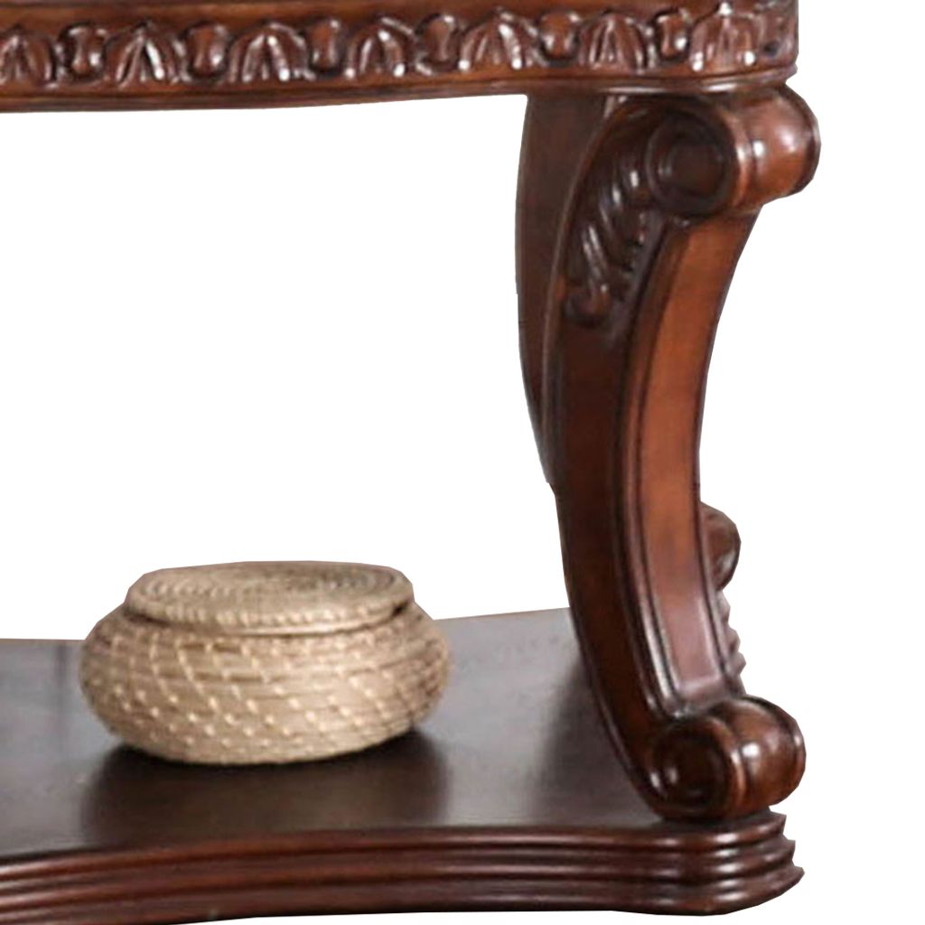 Traditional End Table with Cabriole Legs and Wooden Carving, Brown - View 3