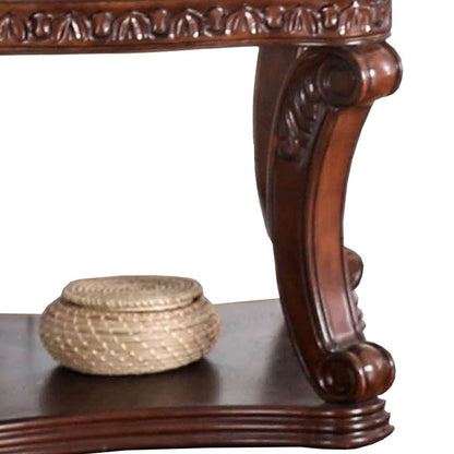 Traditional End Table with Cabriole Legs and Wooden Carving, Brown - View 3